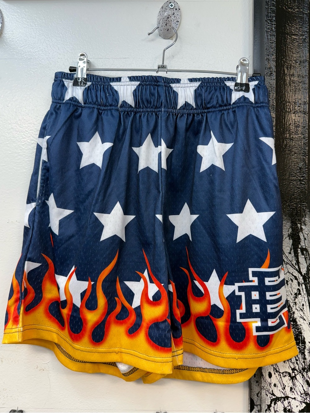 Eric Emanuel Navy White Stars Flame Athletic Shorts